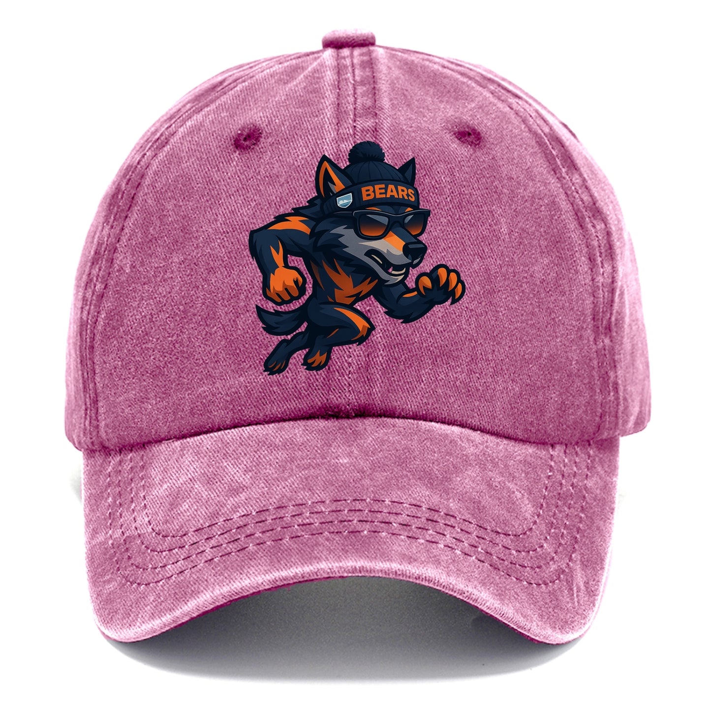 Chicago Wolf wearing Bears beanie with Lake Michigan patch and wayfarer sunglasses - Classic Cap - Dusty Rose(Rose)