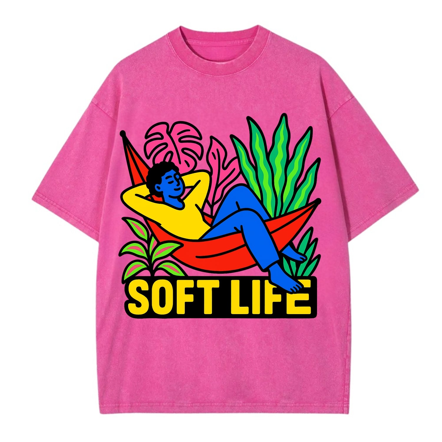 Person relaxing in hammock with plants - "soft life" aesthetic, peaceful living - Vintage T-shirt - Dusty Rose(Rose)