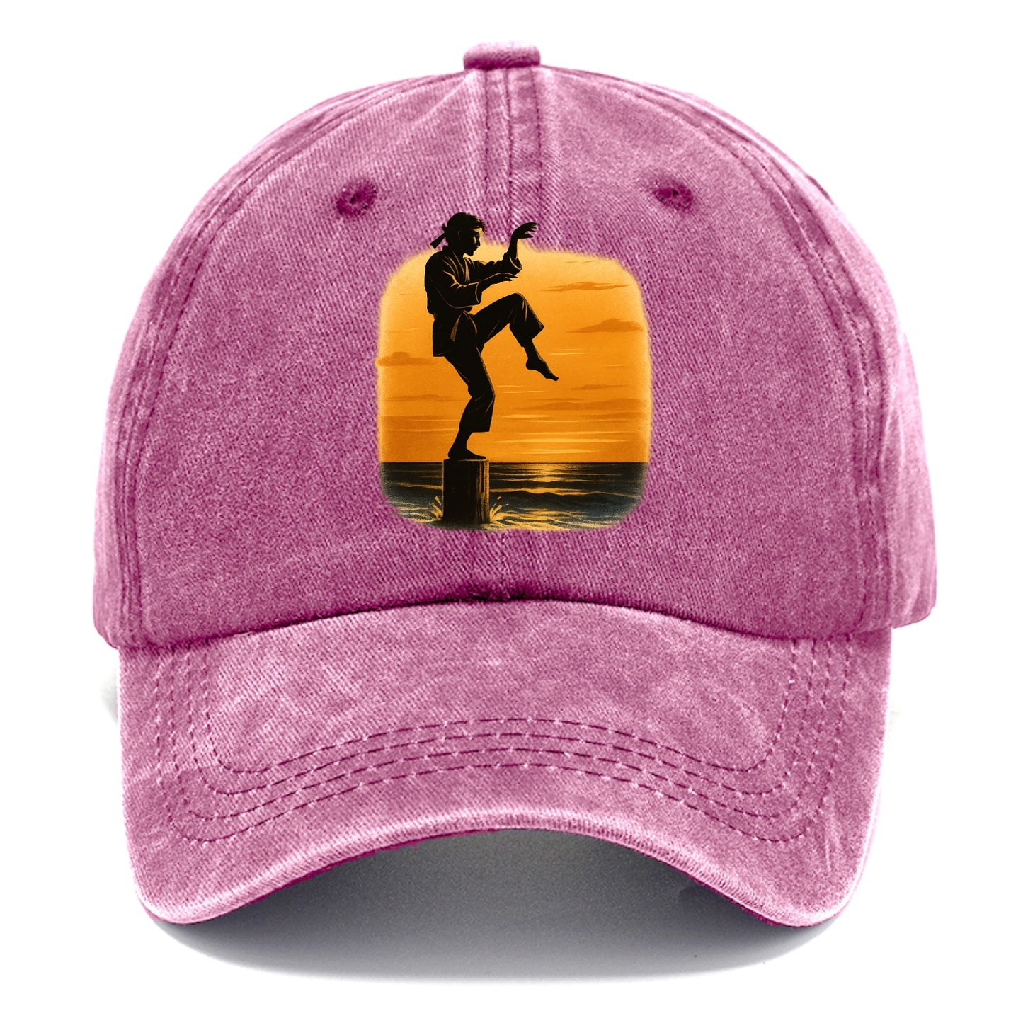 karate crane kick pose on wooden post at beach sunset - Classic Cap - Dusty Rose(Rose)