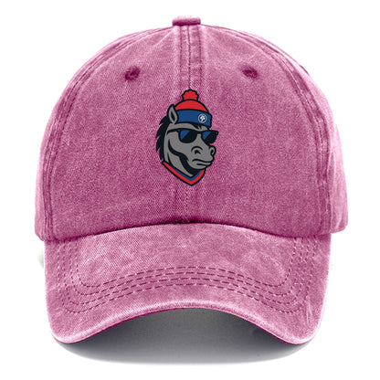 Detroit Stallion wearing Pistons red and blue beanie with piston patch and wayfarer - Classic Cap - Dusty Rose(Rose)