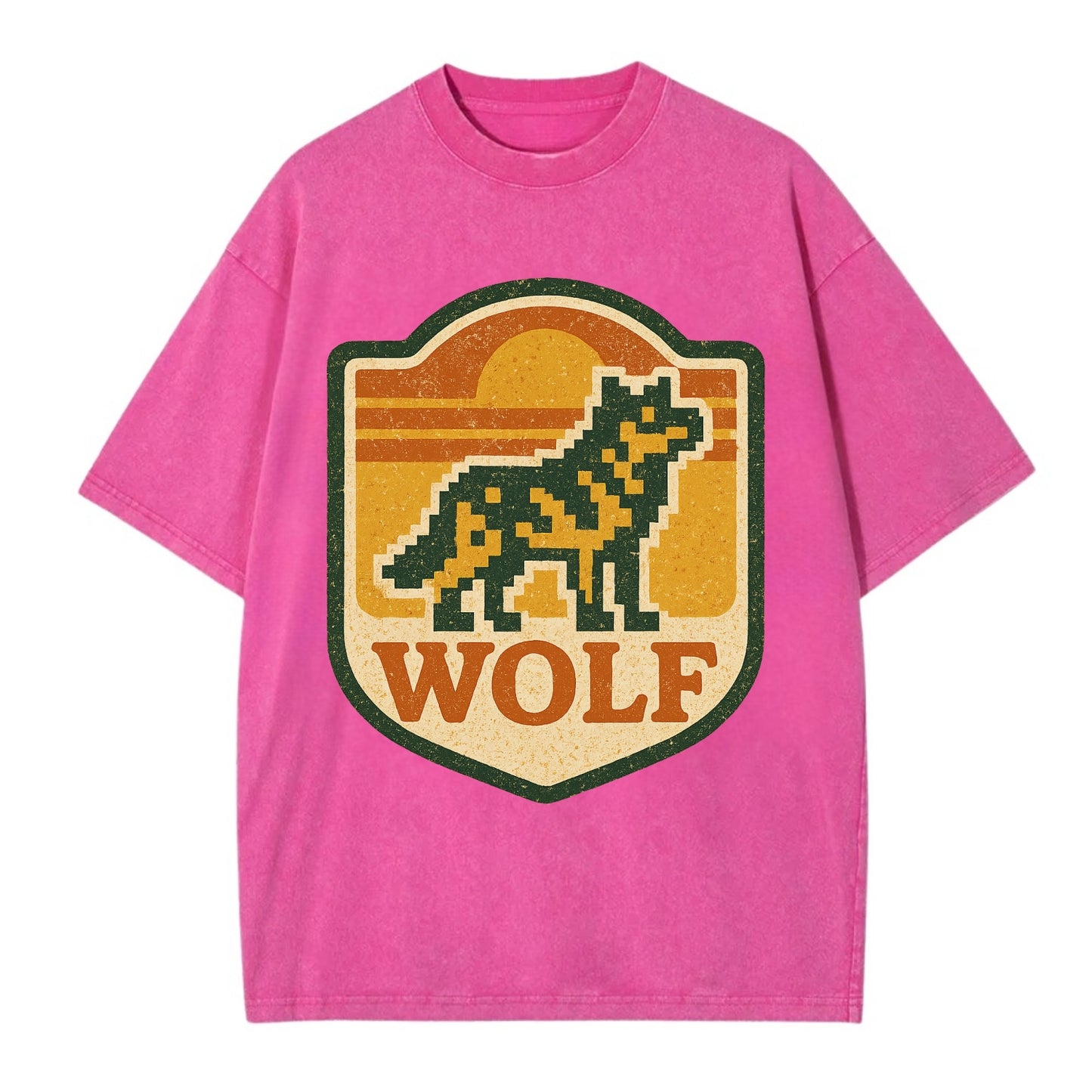 Digital Pixel Wolf  - Vintage T-shirt - Dusty Rose(Rose)