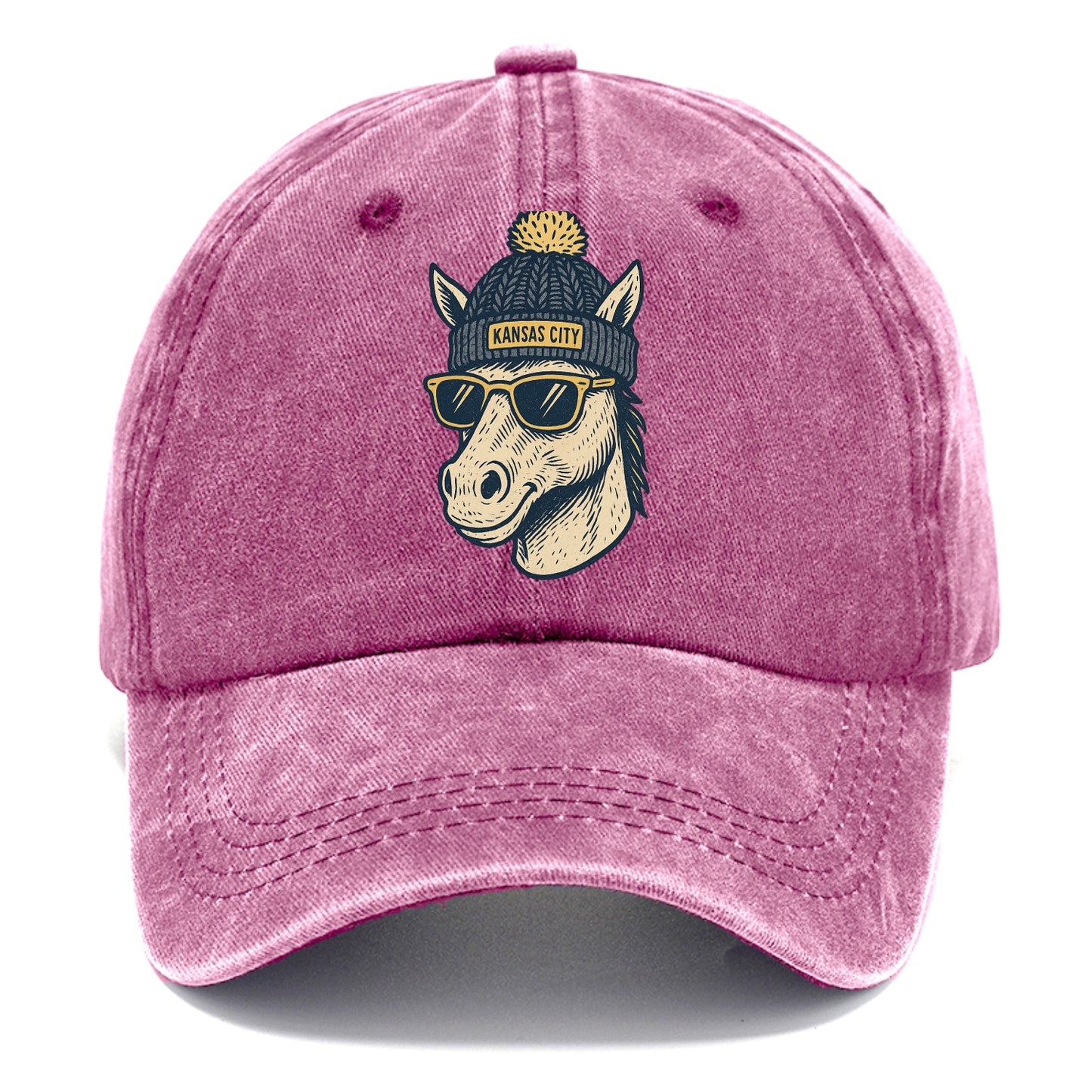 Missouri Mule wearing Kansas City beanie with pom pom and wayfarer sunglasses - Classic Cap - Dusty Rose(Rose)