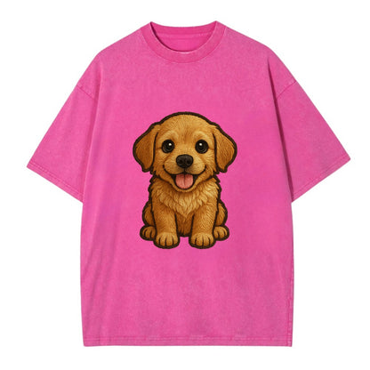 Baby Golden Retriever Puppy - fluffy golden fur, big brown eyes, pink tongue, - Vintage T-shirt - Dusty Rose(Rose)