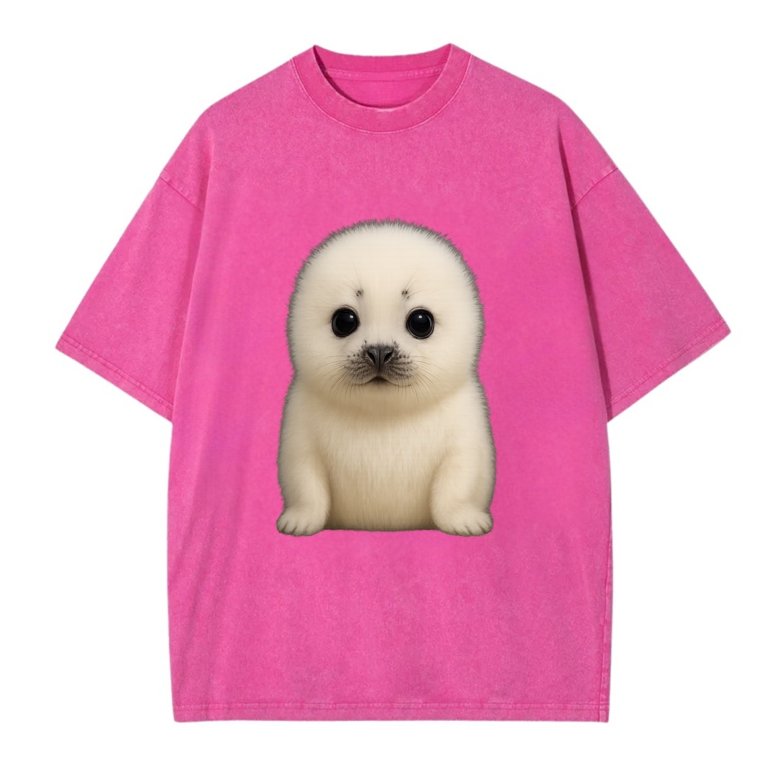Baby Harp Seal - pure white fluffy fur, enormous dark eyes, front-facing, iconic - Vintage T-shirt - Dusty Rose(Rose)