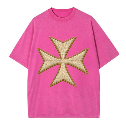 Hospitaller Cross  - Vintage T-shirt - Dusty Rose(Rose)