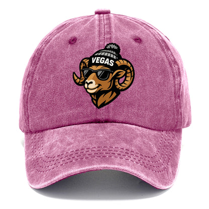 Vegas Desert Bighorn wearing Raiders silver and black beanie with pom pom and - Classic Cap - Dusty Rose(Rose)