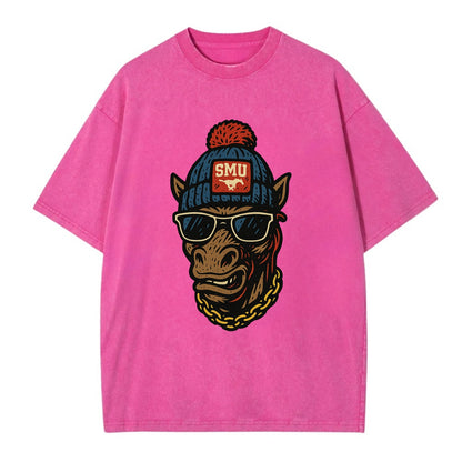 Dallas Mustang wearing SMU beanie with pony patch - Vintage T-shirt - Dusty Rose(Rose)