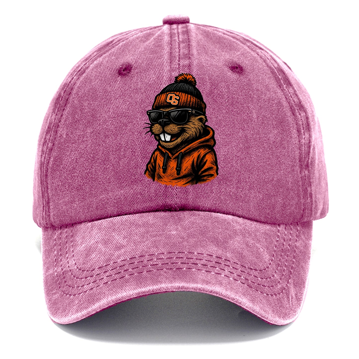 Corvallis Beaver wearing Oregon State beanie with OS patch - Classic Cap - Dusty Rose(Rose)