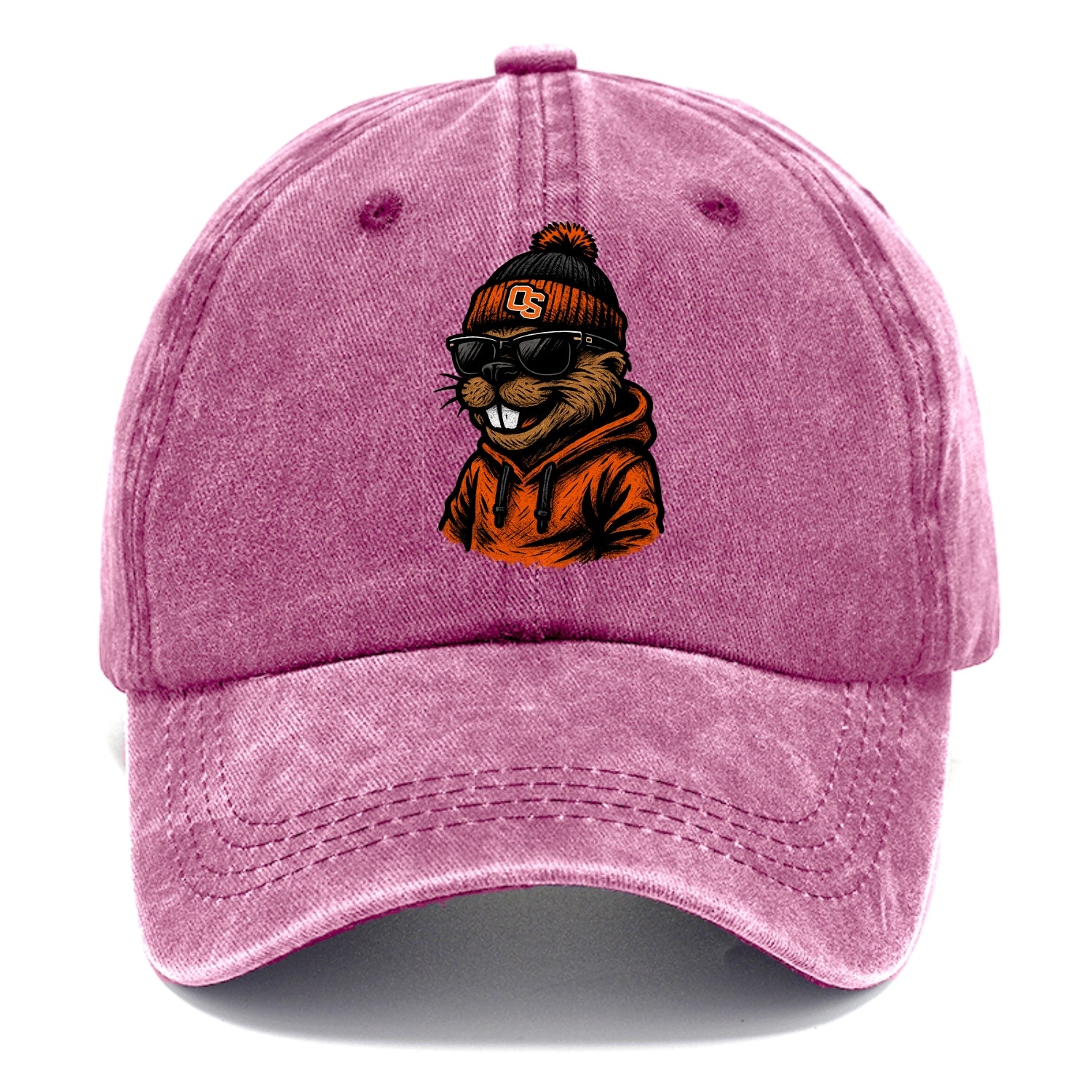 Corvallis Beaver wearing Oregon State beanie with OS patch - Classic Cap - Dusty Rose(Rose)