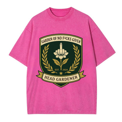 Shield with middle finger flower - "Garden of No F*cks Given - Head Gardener" - - Vintage T-shirt - Dusty Rose(Rose)