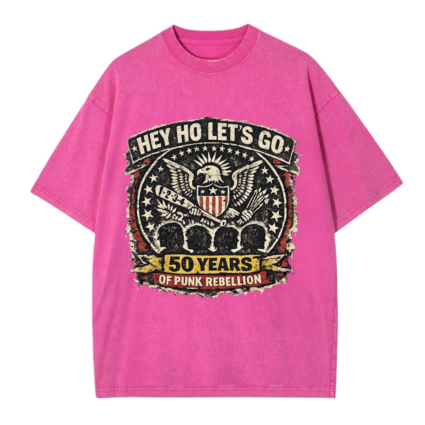 RAMONES LEGACY | Hey Ho Let's Go typography | Presidential seal parody | Four - Vintage T-shirt - Dusty Rose(Rose)