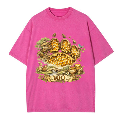 HONEY PAW | Bear paw print filled with honeycomb | Sticky evidence | Forest - Vintage T-shirt - Dusty Rose(Rose)