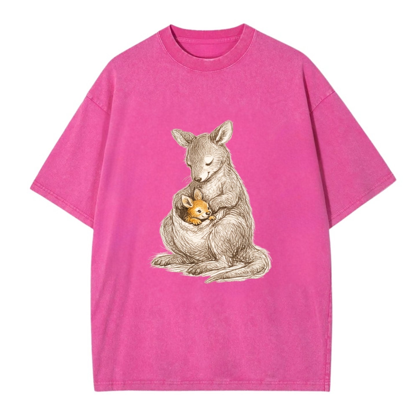MOTHER'S POUCH | Kangaroo maternal embrace | Joey safe inside | Protective love | - Vintage T-shirt - Dusty Rose(Rose)
