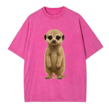 Baby Meerkat - tan fur, dark eye patches, alert stance, bright eyes, - Vintage T-shirt - Dusty Rose(Rose)