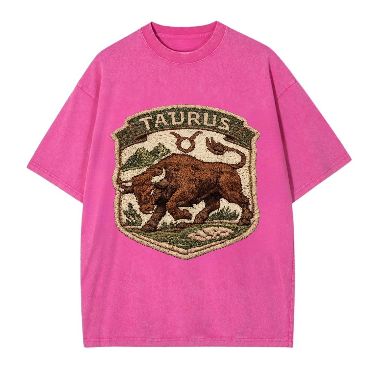 TAURUS BULL - strong bull in brown and green , earth sign - Vintage T-shirt - Dusty Rose(Rose)