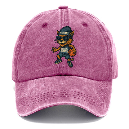 French Quarter Cat wearing Pelicans beanie with Mardi Gras patch and wayfarer - Classic Cap - Dusty Rose(Rose)