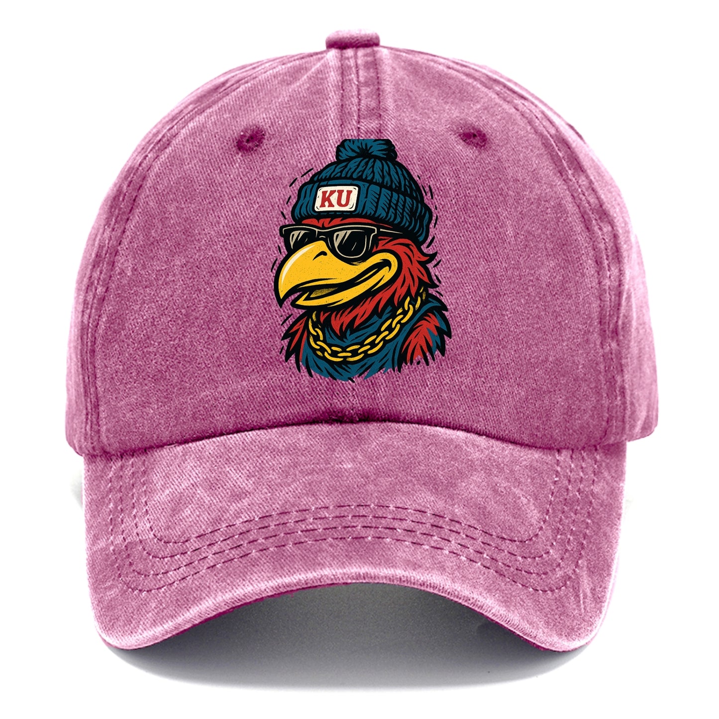 Lawrence Jayhawk wearing Kansas beanie with KU patch - Classic Cap - Dusty Rose(Rose)