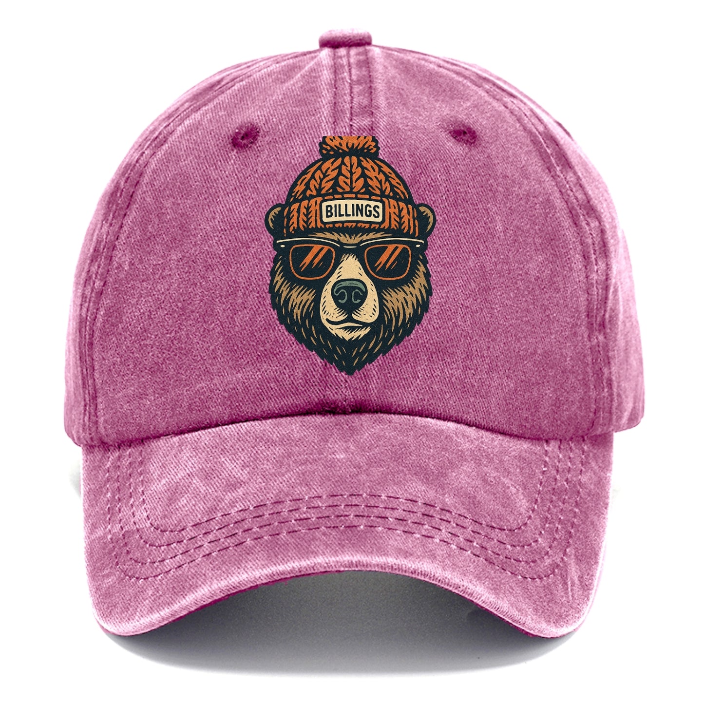 Montana Grizzly Bear wearing Billings beanie with pom pom and wayfarer sunglasses - Classic Cap - Dusty Rose(Rose)