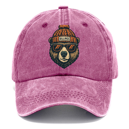 Montana Grizzly Bear wearing Billings beanie with pom pom and wayfarer sunglasses - Classic Cap - Dusty Rose(Rose)