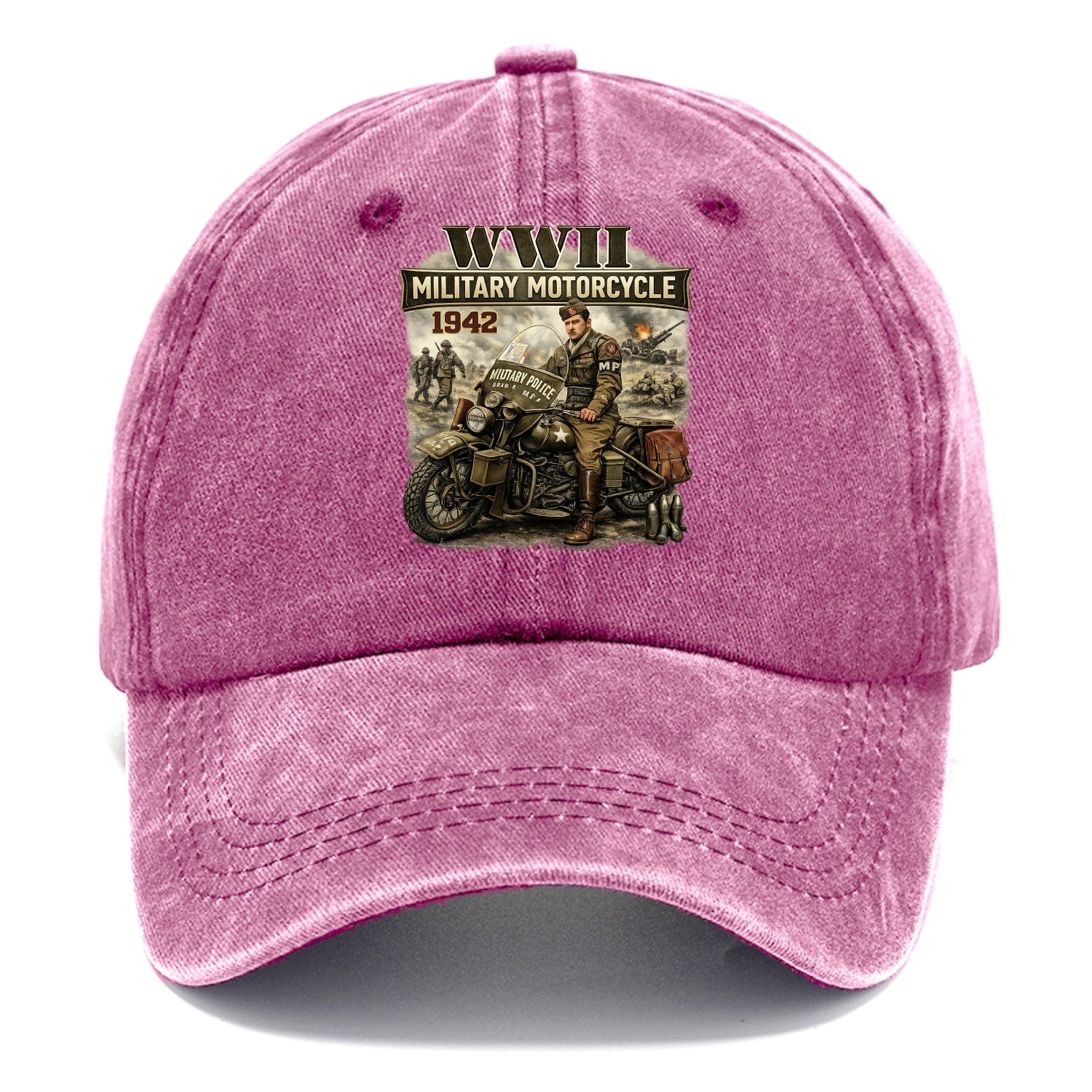 Wwii Military Motorcycle 1942 - Classic Cap - Dusty Rose(Rose)