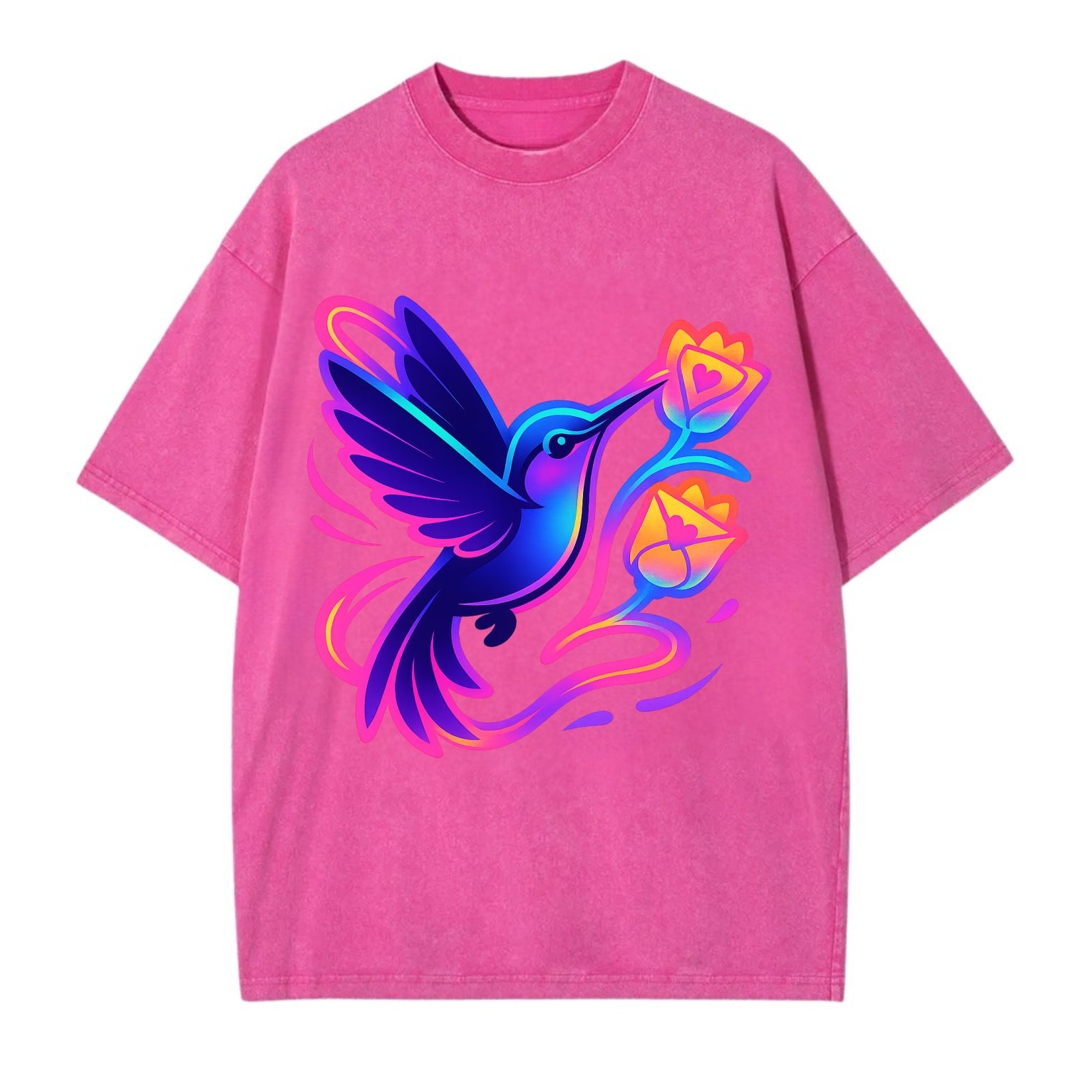 Hummingbird delivering miniature love letters tucked inside flower envelopes - Vintage T-shirt - Dusty Rose(Rose)