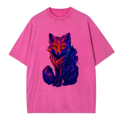 Clever fox with tail dissolving into cosmic nebula swirls, orange to purple - Vintage T-shirt - Dusty Rose(Rose)