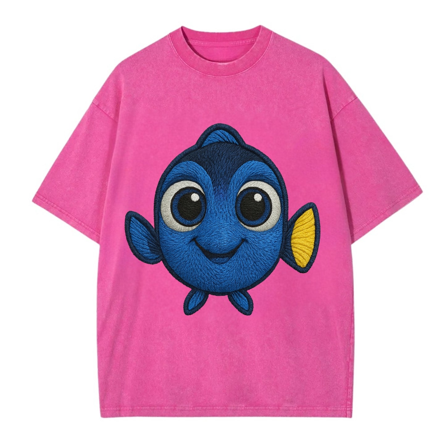 Baby Blue Tang - bright blue with yellow tail, big eyes, front-facing, Dory-style - Vintage T-shirt - Dusty Rose(Rose)