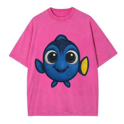 Baby Blue Tang - bright blue with yellow tail, big eyes, front-facing, Dory-style - Vintage T-shirt - Dusty Rose(Rose)