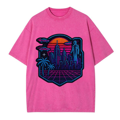 Cyberpunk City - Vintage T-shirt - Dusty Rose(Rose)