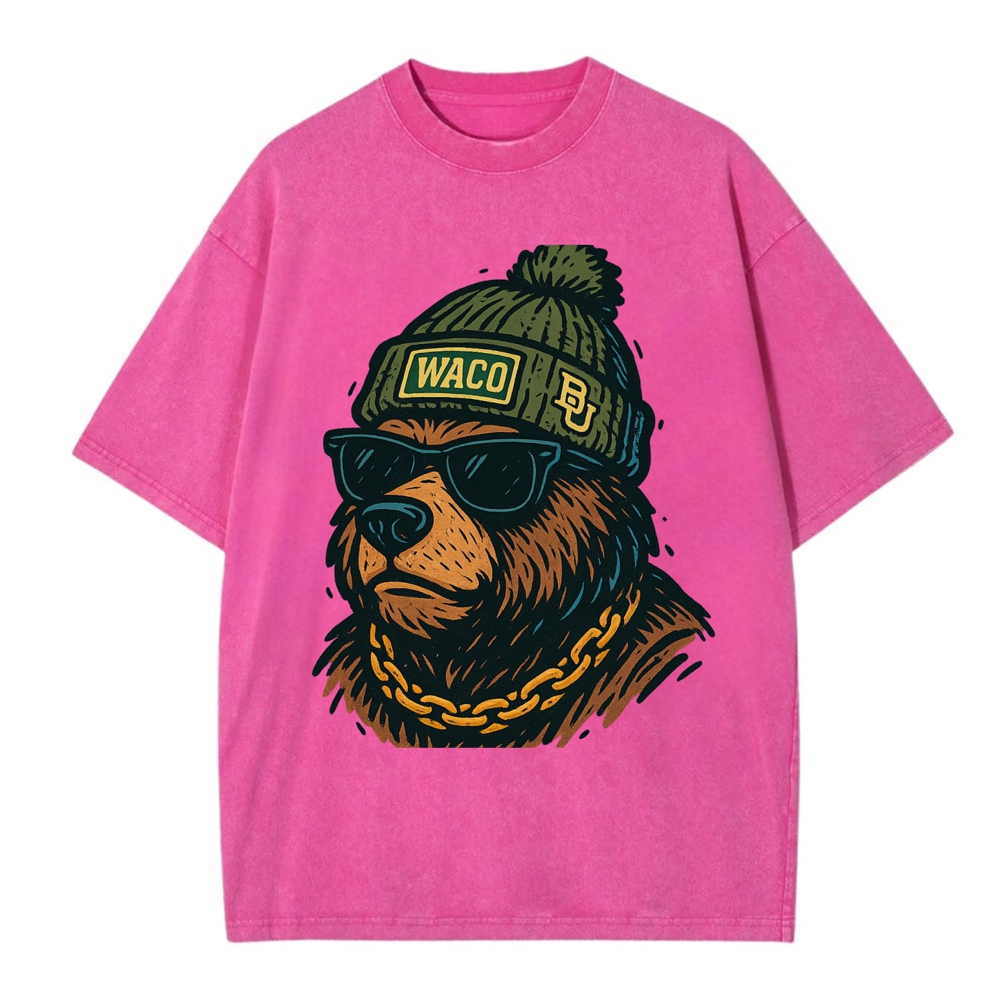 Waco Bear wearing Baylor beanie with BU patch - Vintage T-shirt - Dusty Rose(Rose)