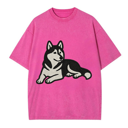 Siberian Husky - Black and white relaxed Vintage T-shirt - Dusty Rose(Rose)