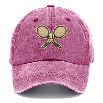 Embroidered patch design - TENNIS RACKET CROSSED - tennis rackets with ball in white - Classic Cap - Dusty Rose(Rose)