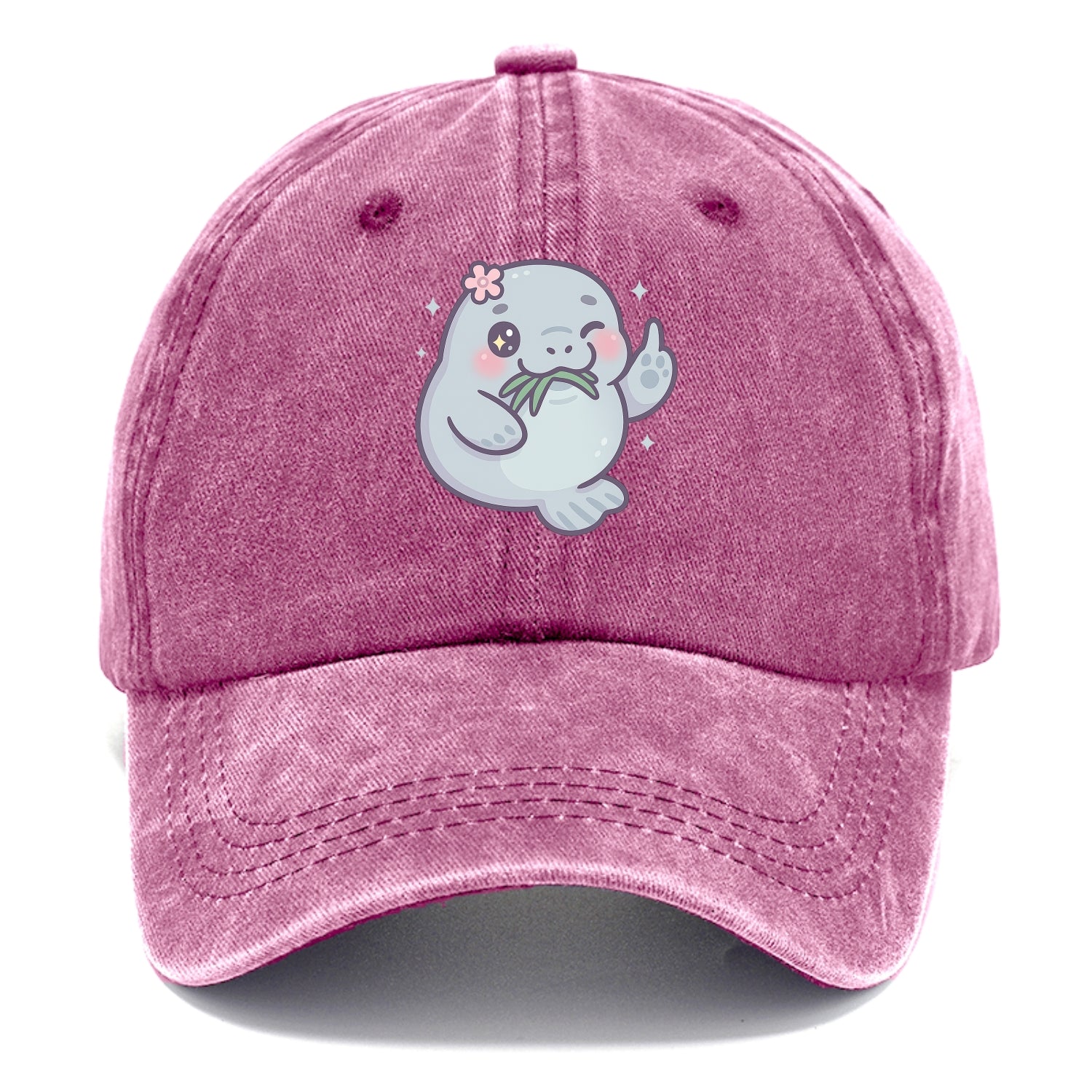 chubby manatee munching on seagrass, one flipper raised with sass - Classic Cap - Dusty Rose(Rose)