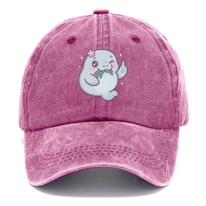 chubby manatee munching on seagrass, one flipper raised with sass - Classic Cap - Dusty Rose(Rose)