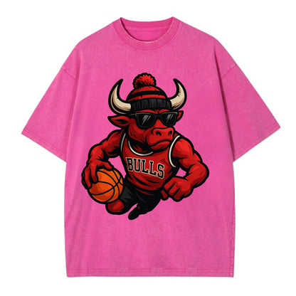 Chicago Bull wearing Bulls red and black beanie with horns design and wayfarer - Vintage T-shirt - Dusty Rose(Rose)