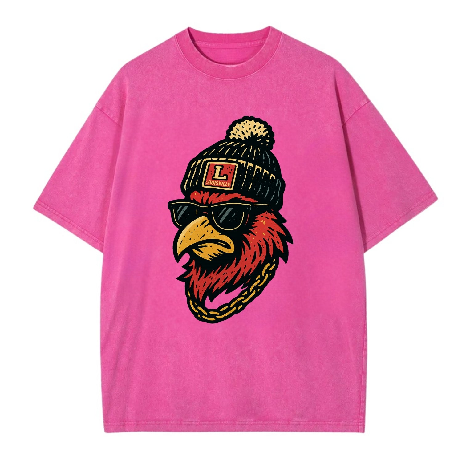 Louisville Cardinal wearing Louisville beanie with L patch - Vintage T-shirt - Dusty Rose(Rose)