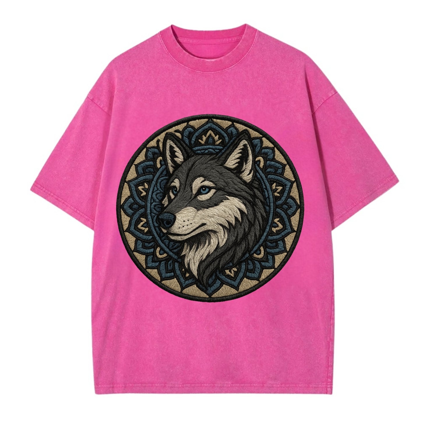 Mandala Wolf Pattern  - Vintage T-shirt - Dusty Rose(Rose)