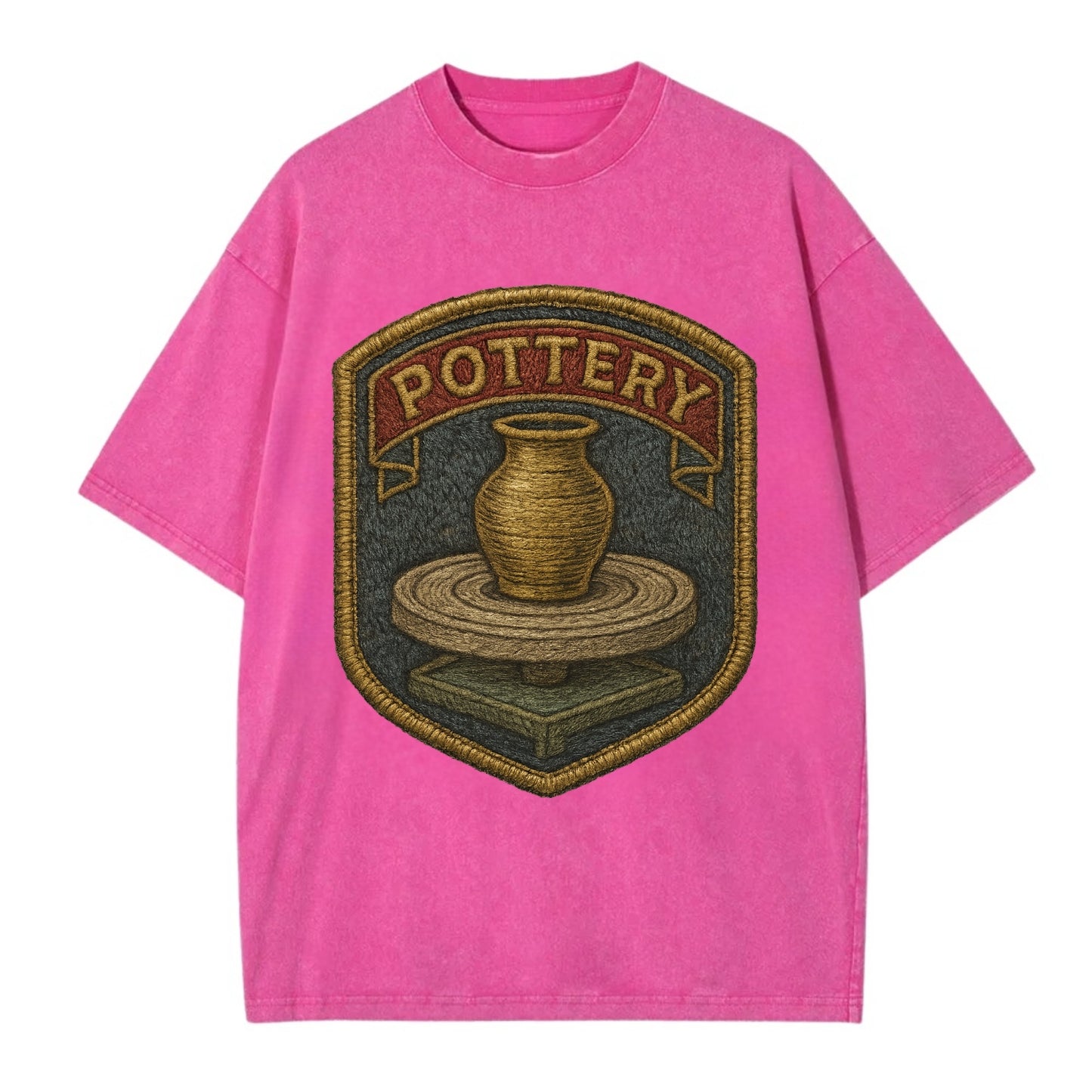 Pottery wheel with clay vessel - ceramicist symbol - Vintage T-shirt - Dusty Rose(Rose)