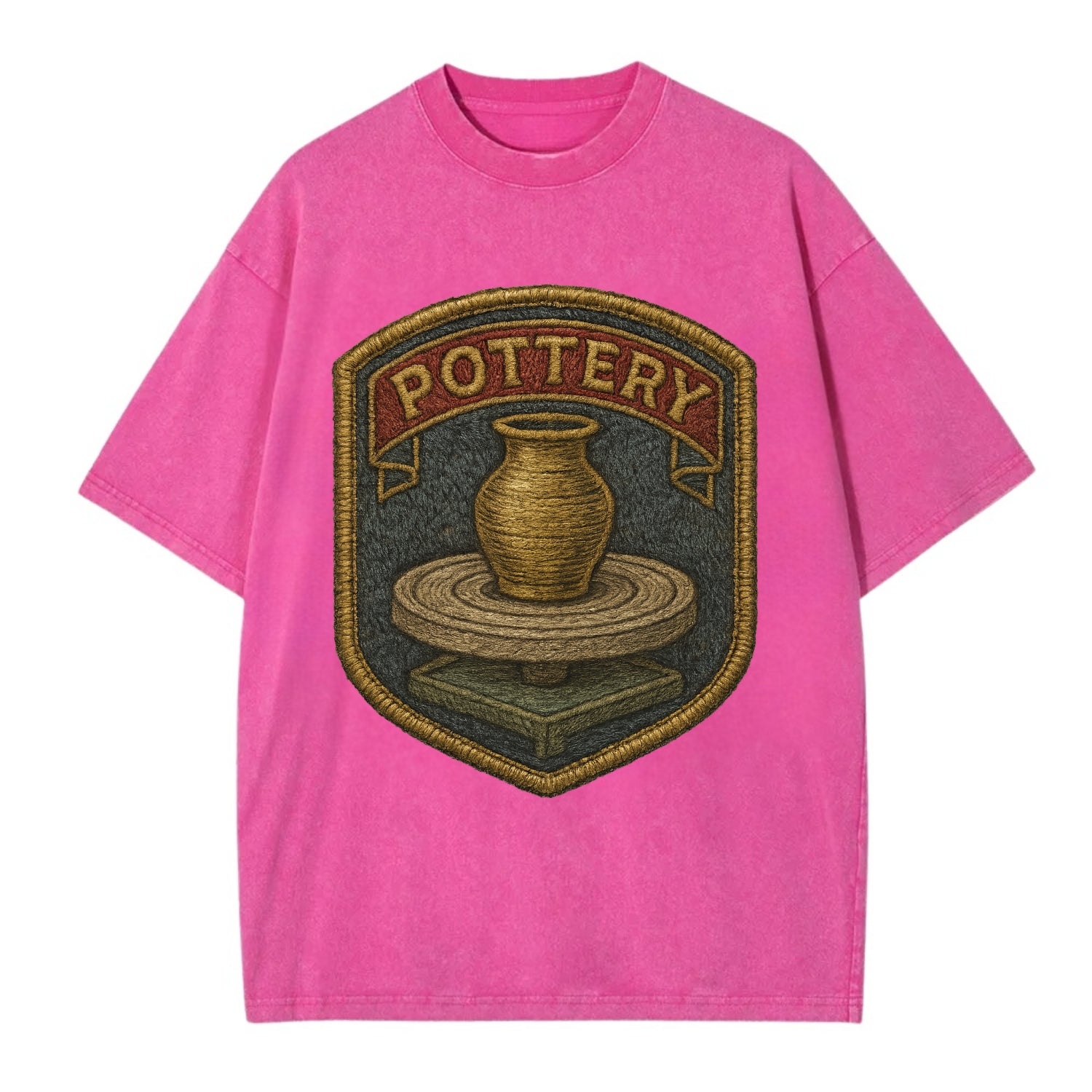 Pottery wheel with clay vessel - ceramicist symbol - Vintage T-shirt - Dusty Rose(Rose)