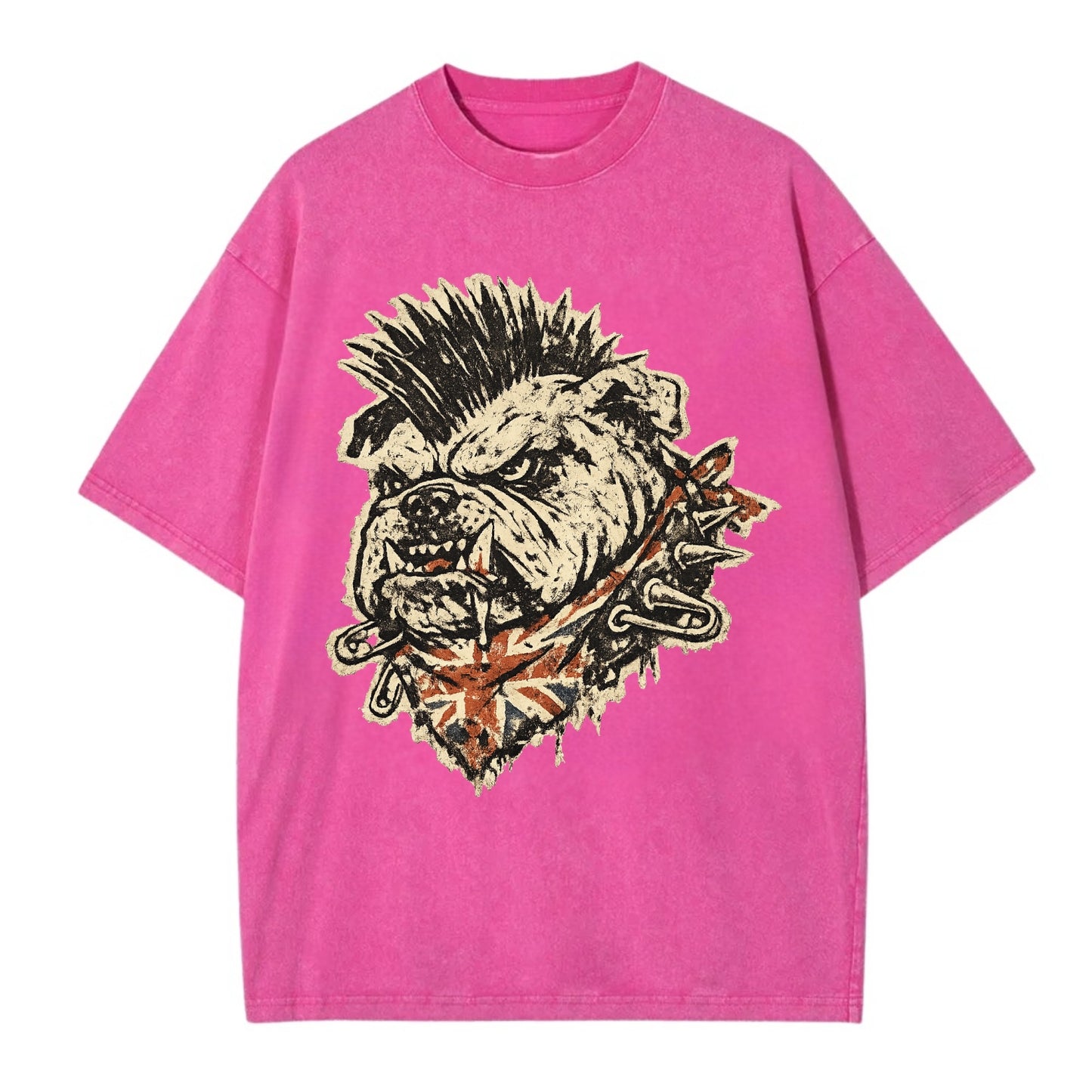 PUNK BULLDOG | British bulldog with mohawk | Safety pins through collar | Union - Vintage T-shirt - Dusty Rose(Rose)