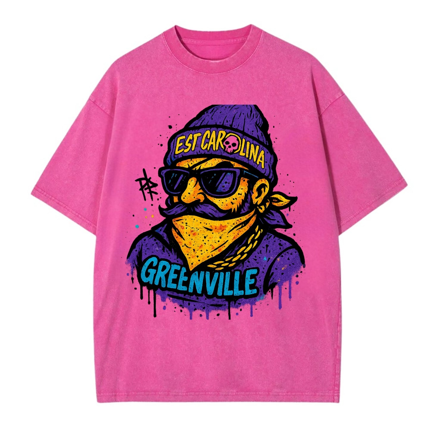Greenville Pirate wearing East Carolina beanie with skull patch - Vintage T-shirt - Dusty Rose(Rose)
