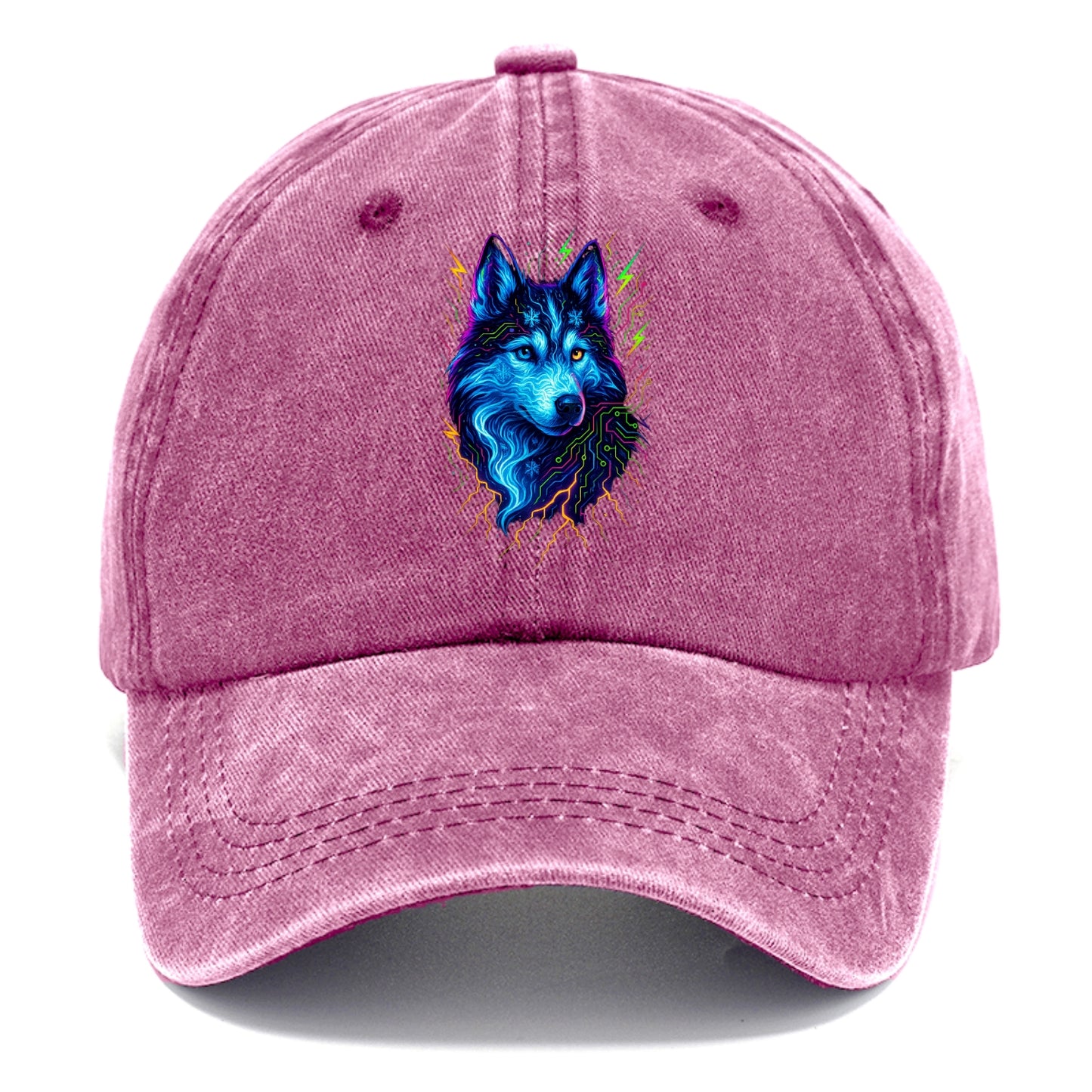 Siberian husky with ice-crystal flowing patterns, electric blue and white swirls, - Classic Cap - Dusty Rose(Rose)