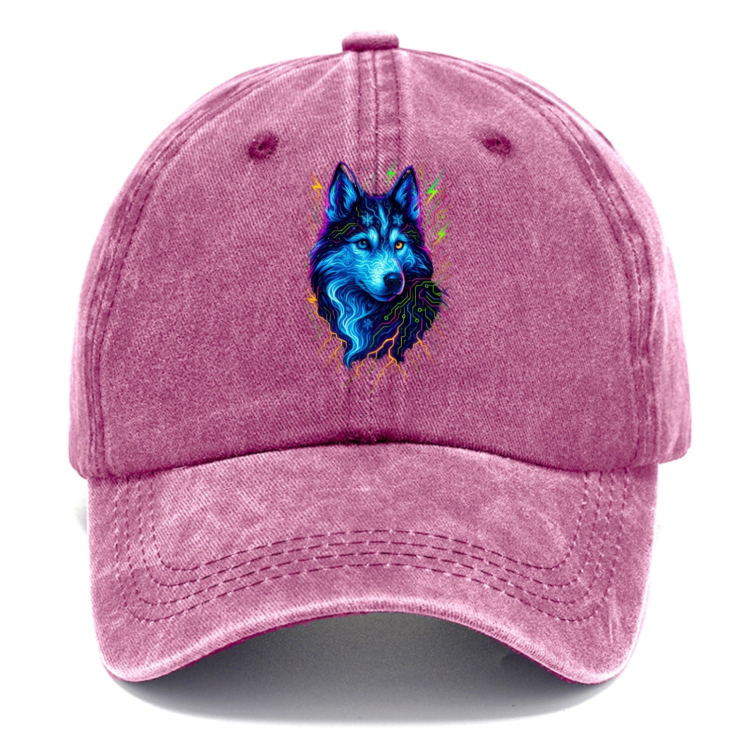 Siberian husky with ice-crystal flowing patterns, electric blue and white swirls, - Classic Cap - Dusty Rose(Rose)