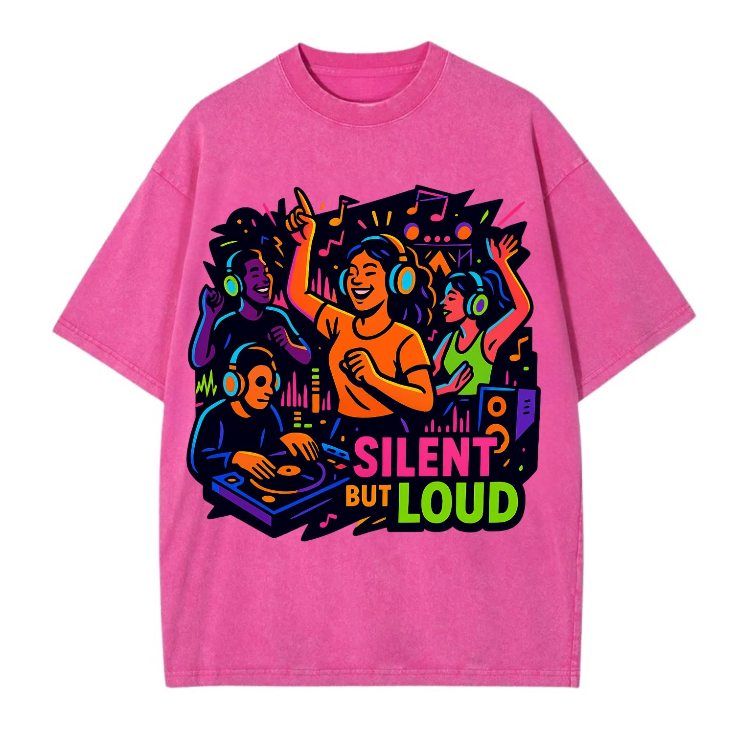 Silent disco dancers with glowing headphones - "Silent But Loud" - unique concert - Vintage T-shirt - Dusty Rose(Rose)