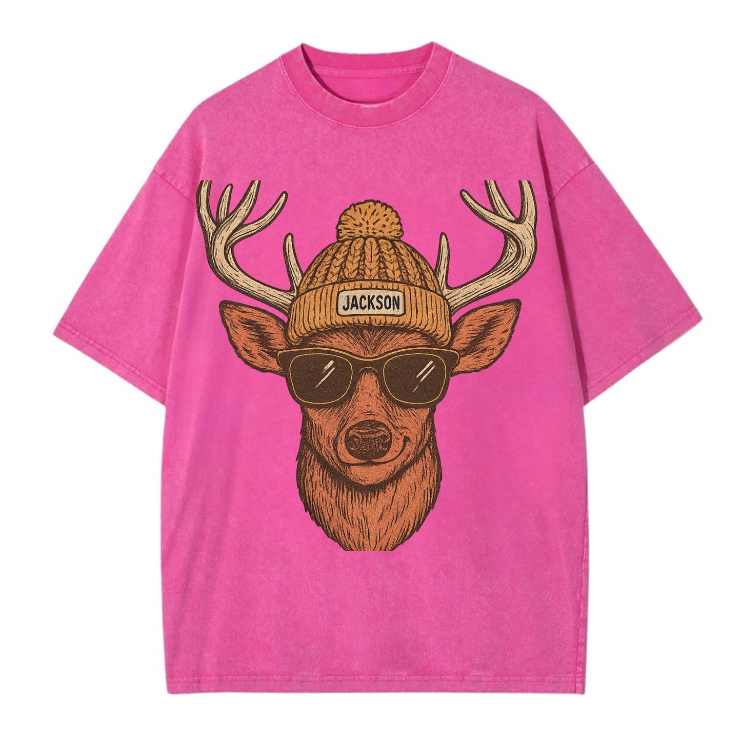 Mississippi White-tailed Deer wearing Jackson beanie with pom pom and wayfarer - Vintage T-shirt - Dusty Rose(Rose)
