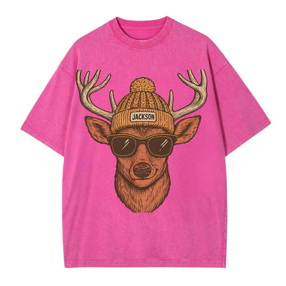 Mississippi White-tailed Deer wearing Jackson beanie with pom pom and wayfarer - Vintage T-shirt - Dusty Rose(Rose)