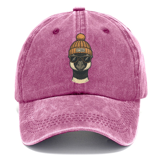 Ottawa Canadian Goose wearing Ottawa beanie with pom pom and wayfarer sunglasses - Classic Cap - Dusty Rose(Rose)