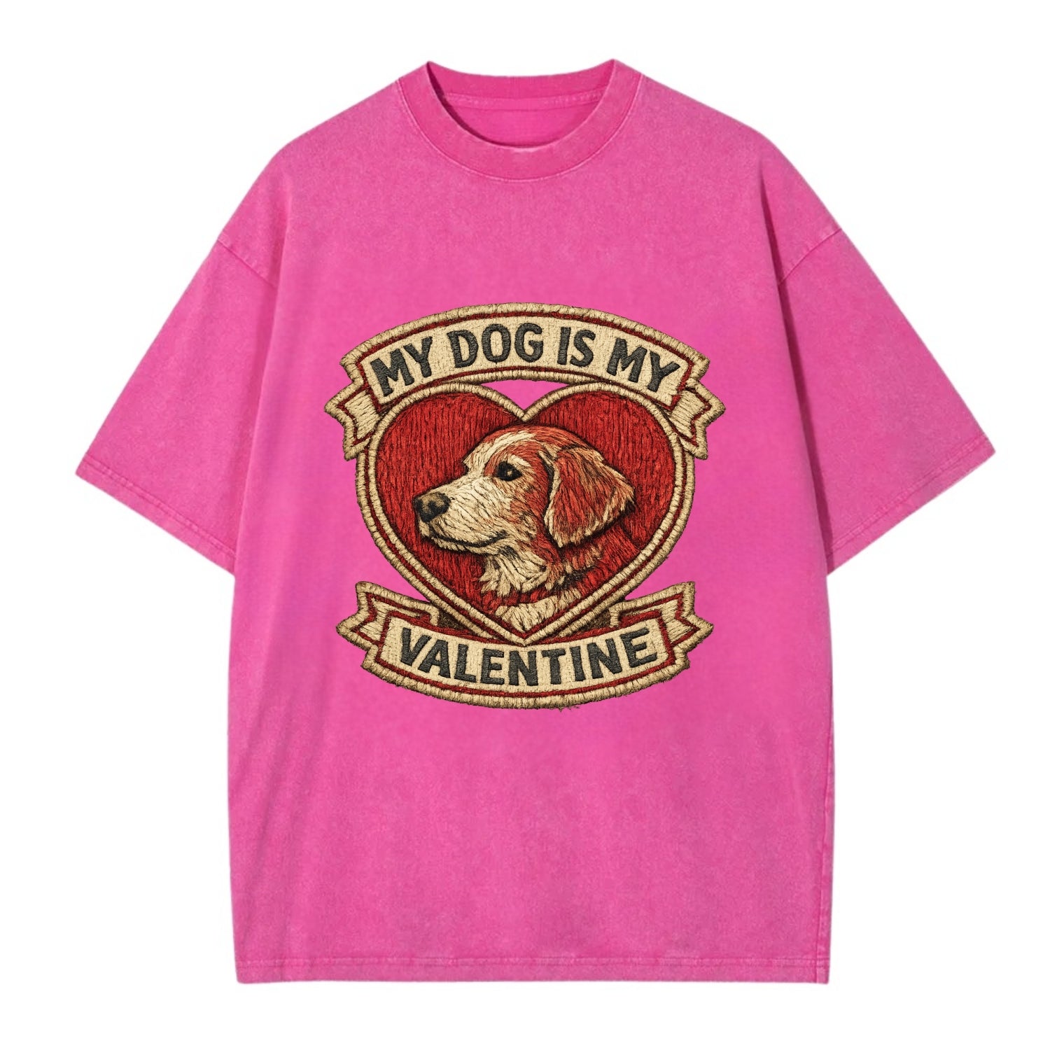 MY DOG IS MY VALENTINE - heart with dog in red , single pet owner - Vintage T-shirt - Dusty Rose(Rose)