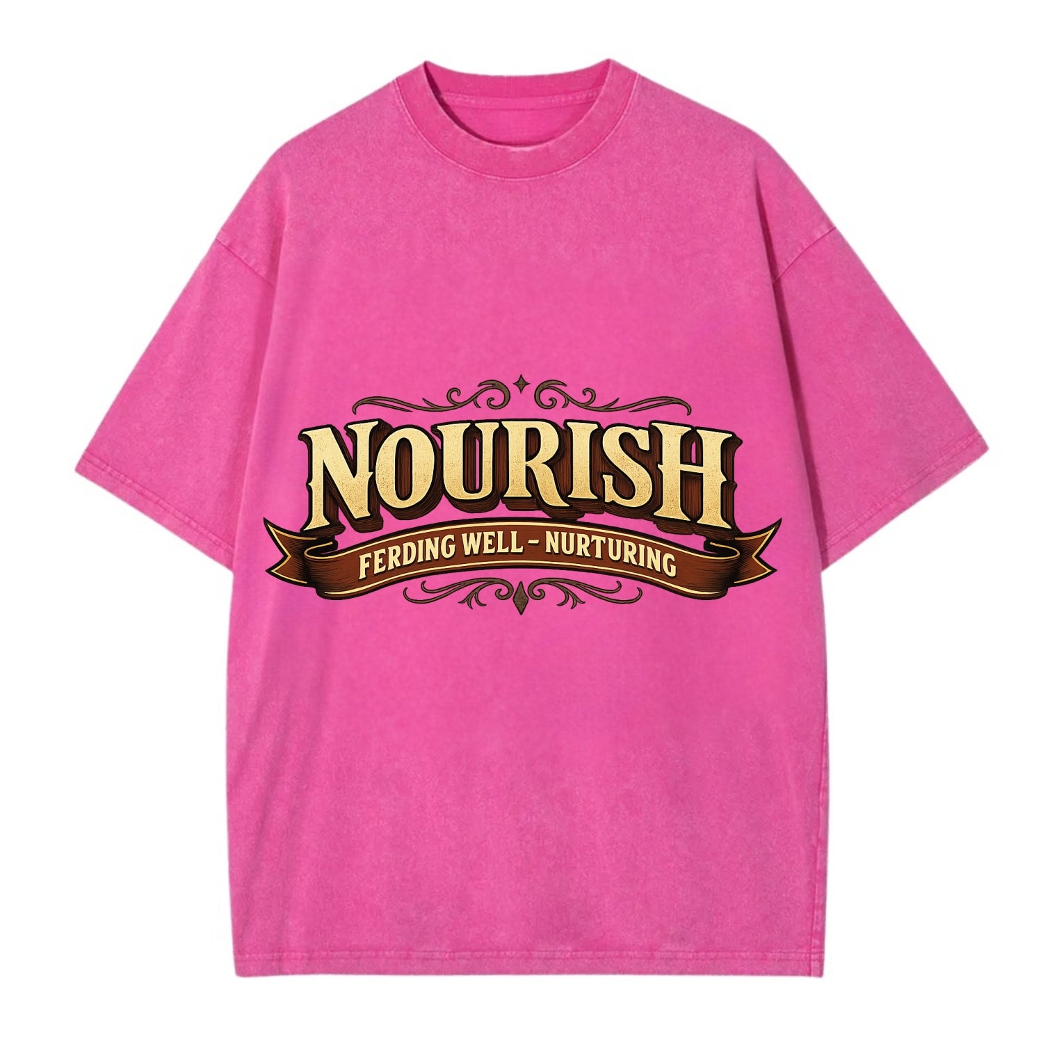 Bold typography design - "NOURISH" - feeding well, nurturing - Vintage T-shirt - Dusty Rose(Rose)