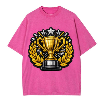 Embroidered patch design - CHAMPIONSHIP TROPHY - golden trophy cup with laurels - Vintage T-shirt - Dusty Rose(Rose)